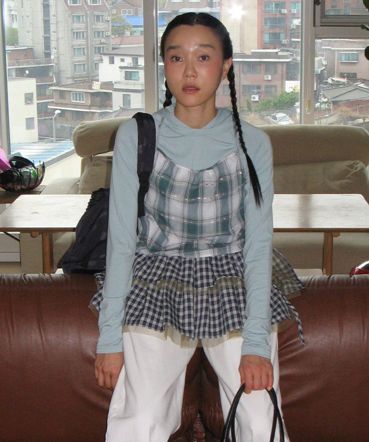 마조네(MA JOURNEE) CHECK LAYERED SKIRT_NAVY