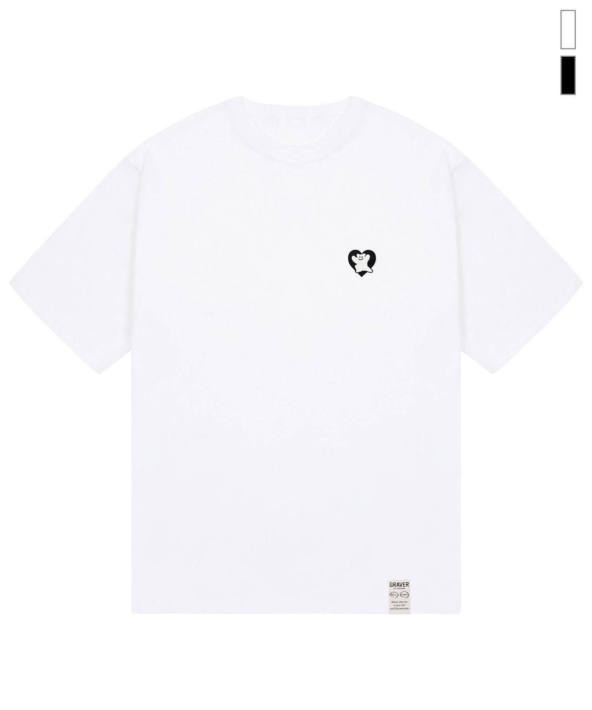 그레이버(GRAVER) [UNISEX]베어 하트 블랙 자수 반팔티_2color
