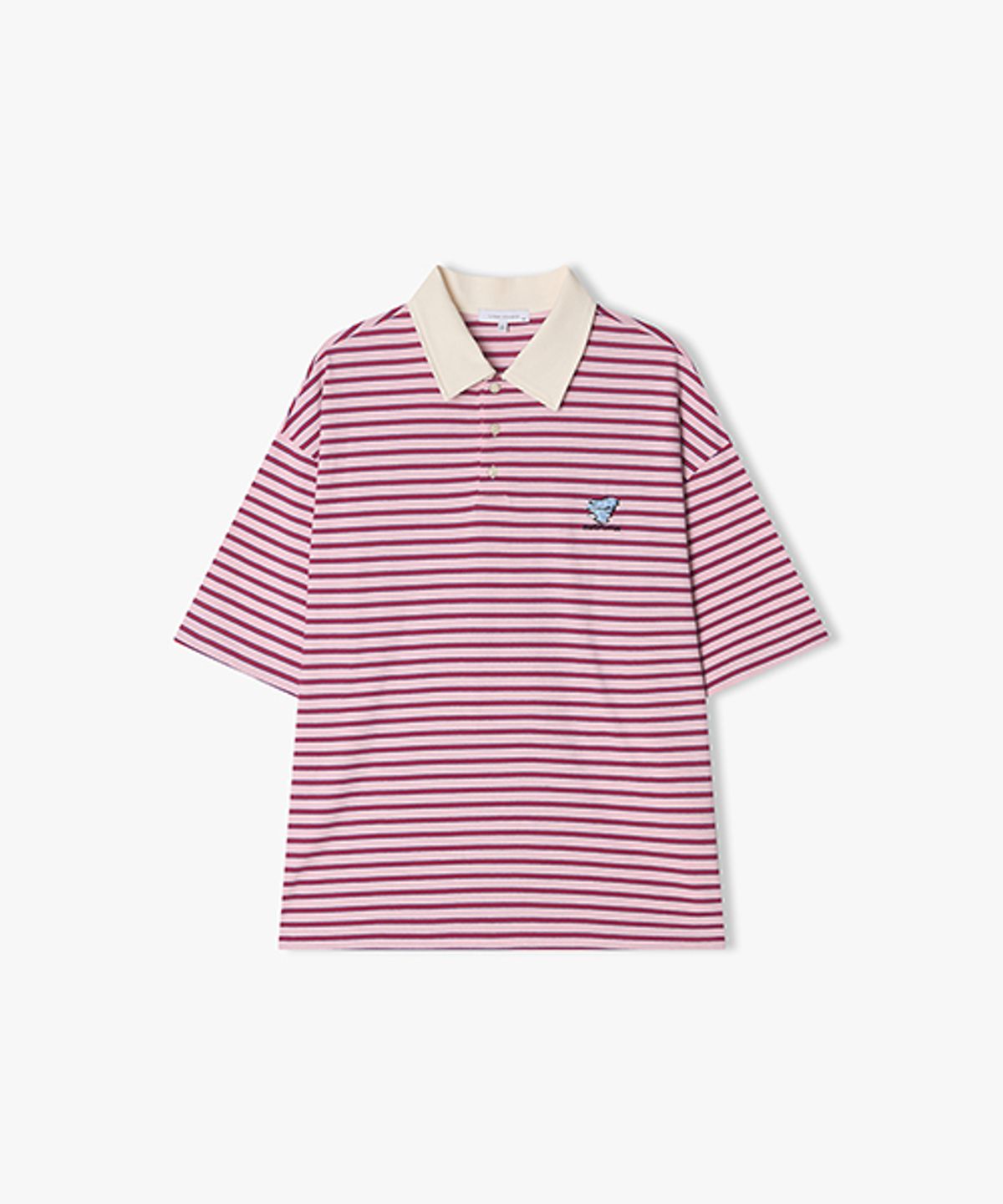 리버클래시(LIBERCLASSY) [25SS] LLB41503 핑크 멀티 스트라이프 칼라 하프 티셔츠