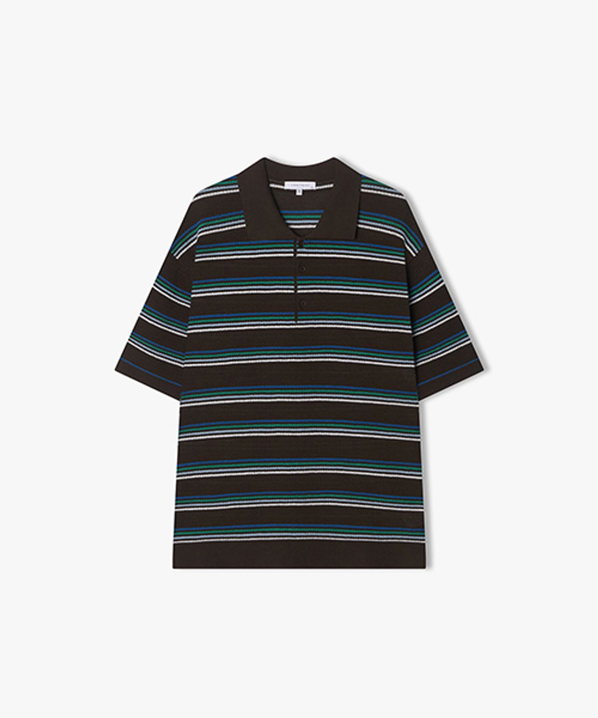 리버클래시(LIBERCLASSY) [25SS] LLM51546 모카 메쉬 스트라이프 칼라 하프 니트 탑