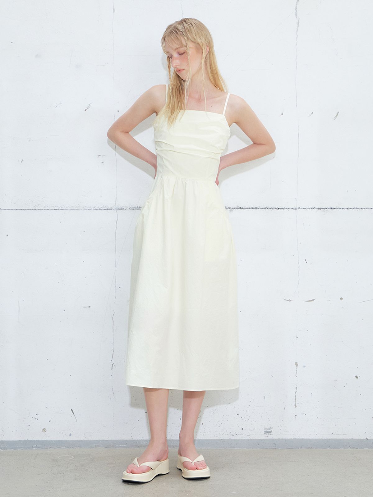 에트몽(ETMON) Slip Shirring Pocket Dress, Lemon