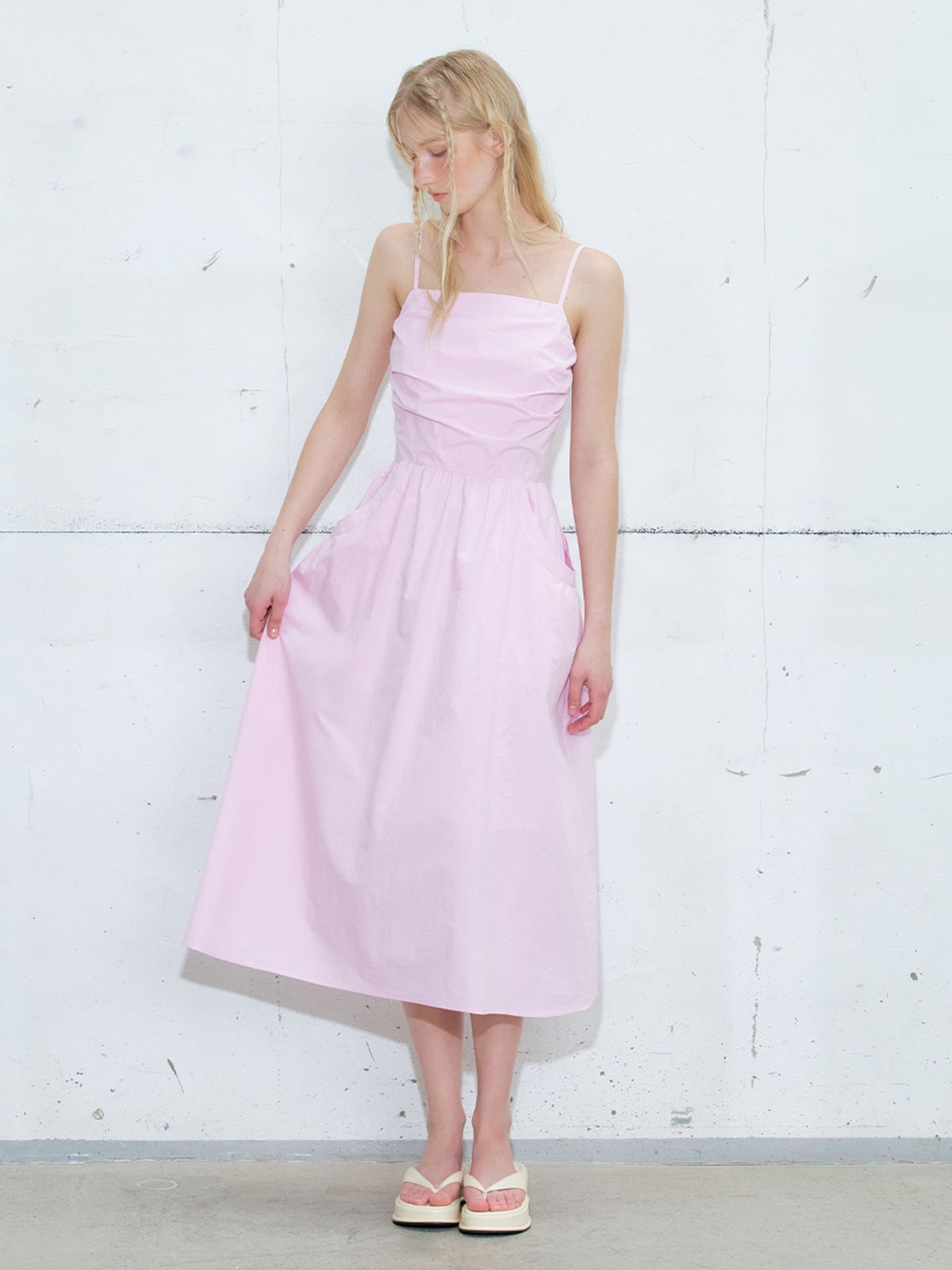 에트몽(ETMON) Slip Shirring Pocket Dress, Lavender Pink