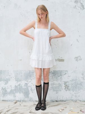 Frill Banding Mini Dress, White