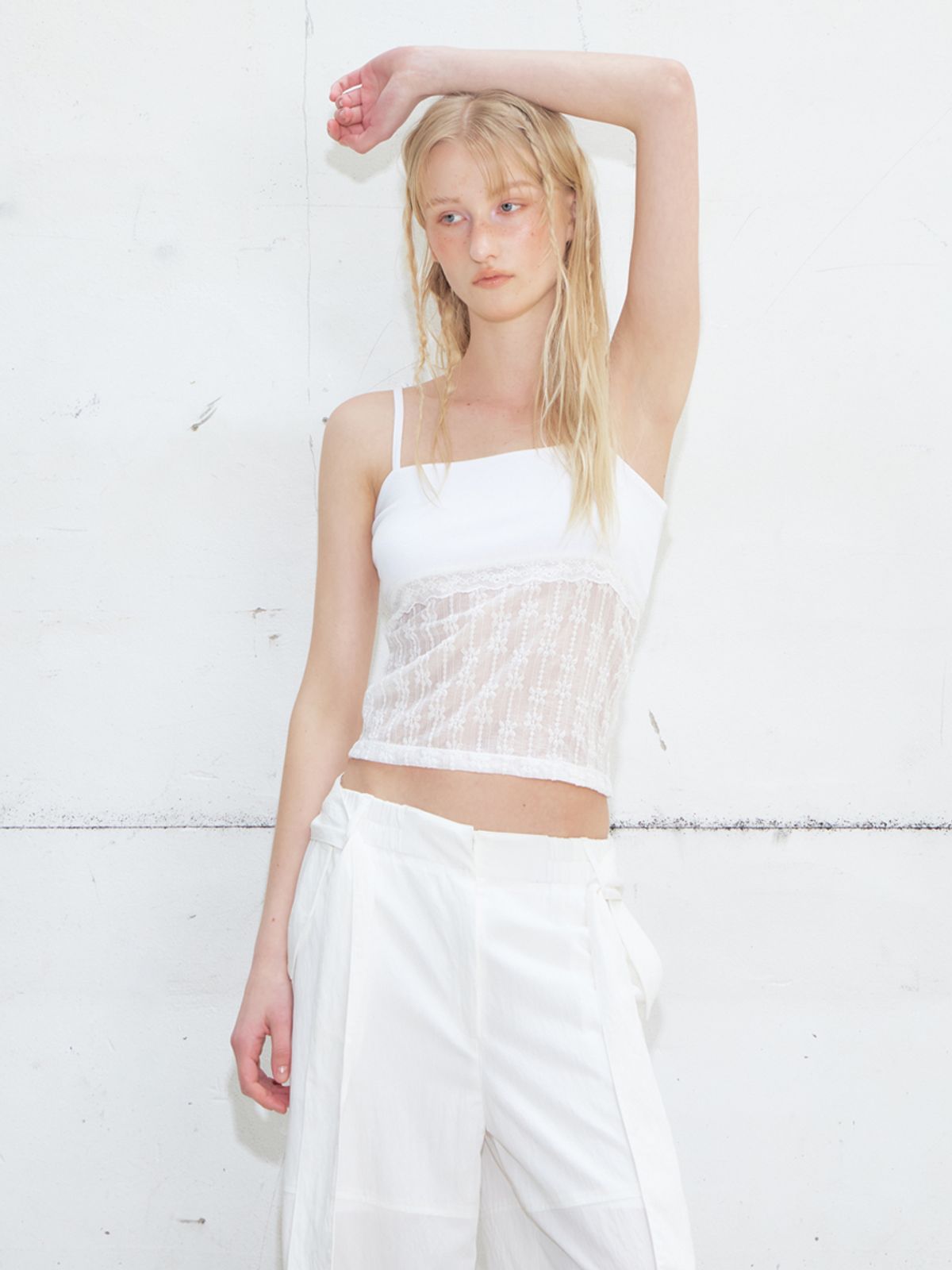 에트몽(ETMON) Lace Mixed Sleeveless Top, White