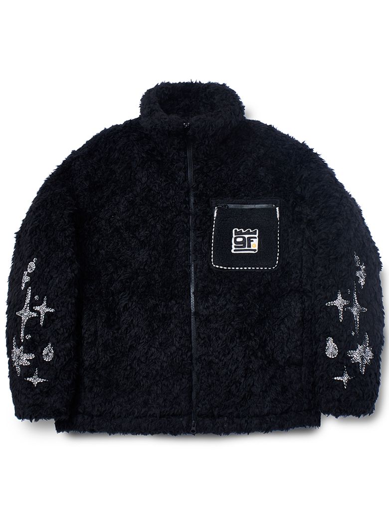 Heavy EMB Padded Fur Jacket (BLACK)