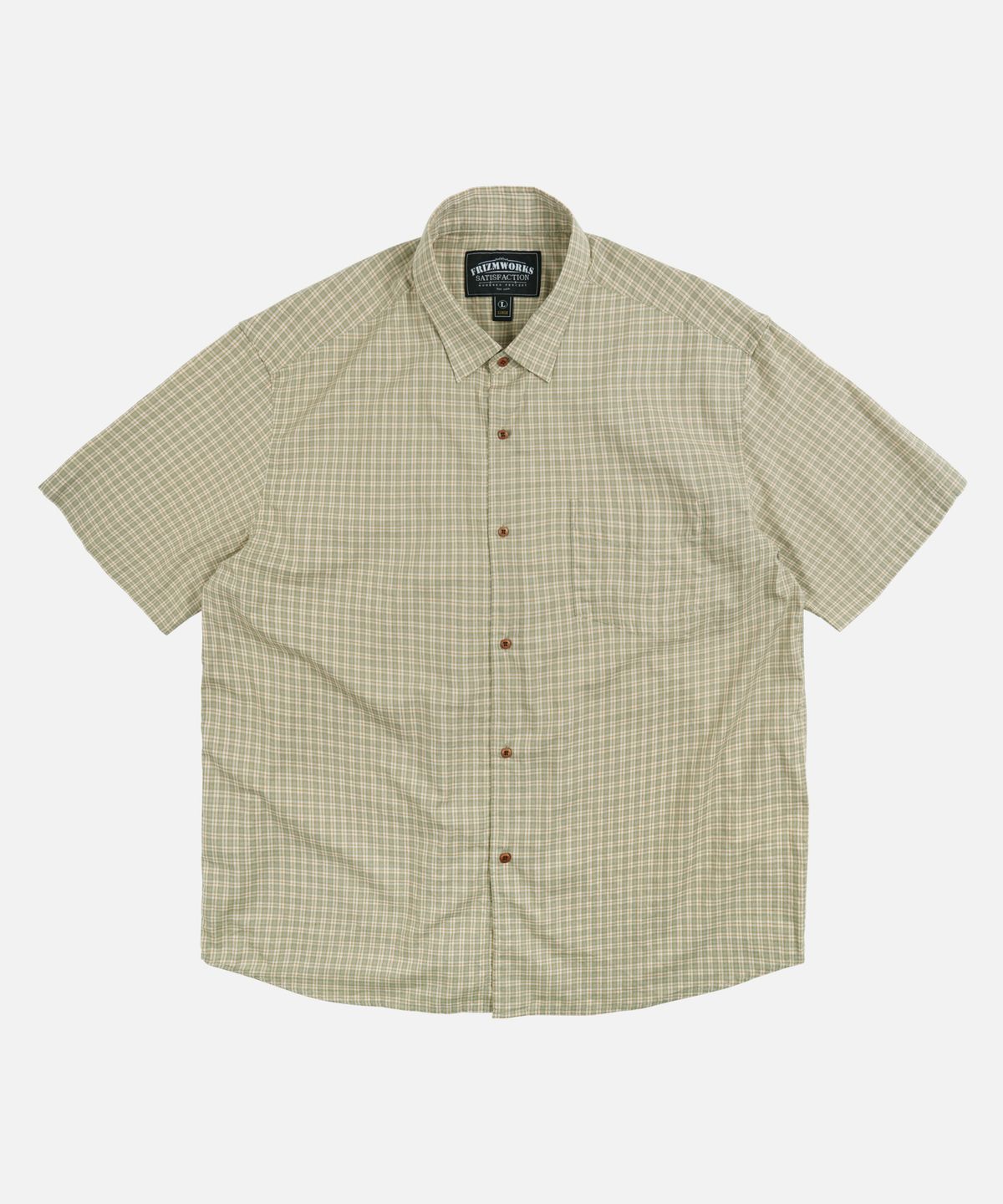 프리즘웍스(FRIZMWORKS) COTTON CHECK RELAXED HALF SHIRT _ LIGHT OLIVE