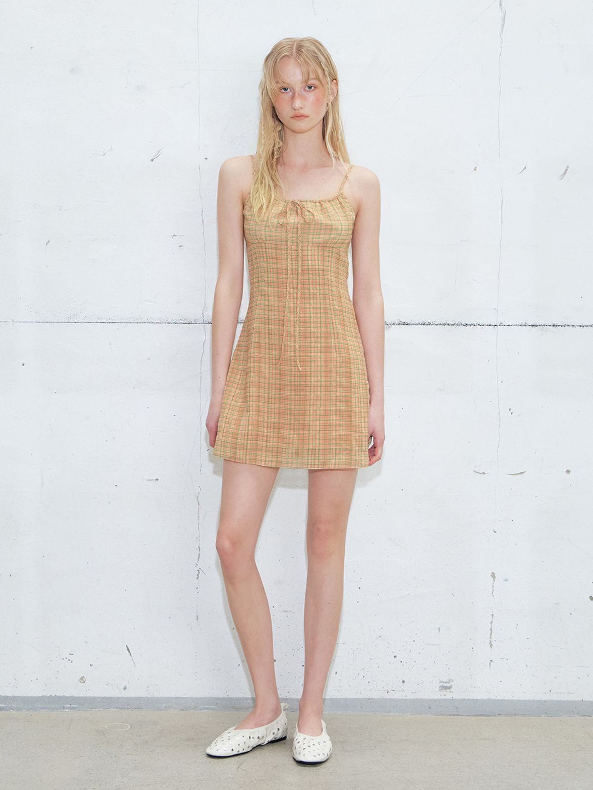 에트몽(ETMON) Slip Check Mini Dress, Orange