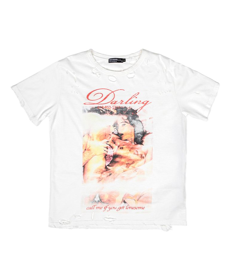 Call Me Hand Distressed Short Sleeve - Off White
