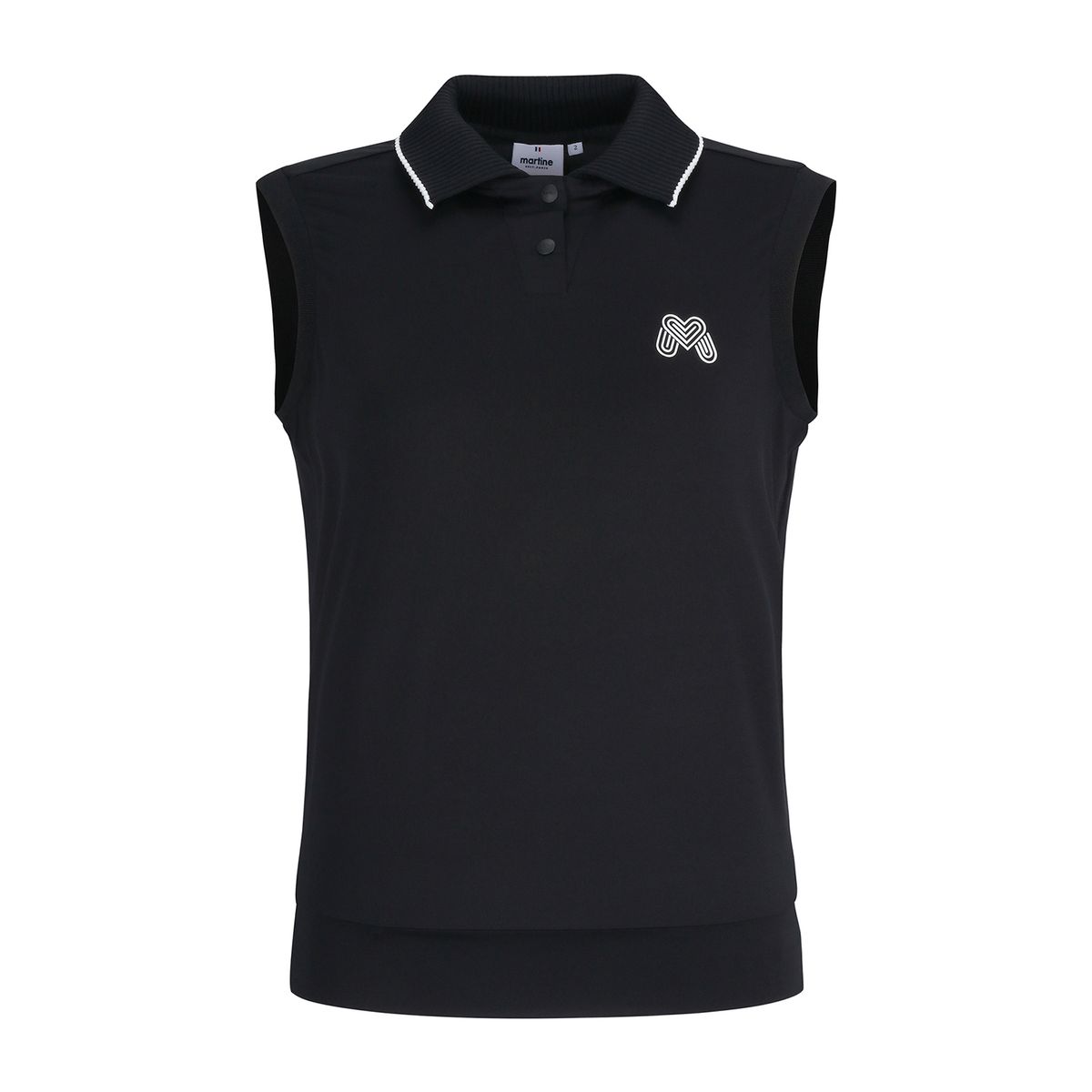 마틴골프(MARTINE GOLF) Knit Open Collar Embossed Sleeveless_BLACK