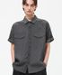 헤링본 오버핏 롤업 하프 셔츠_차콜