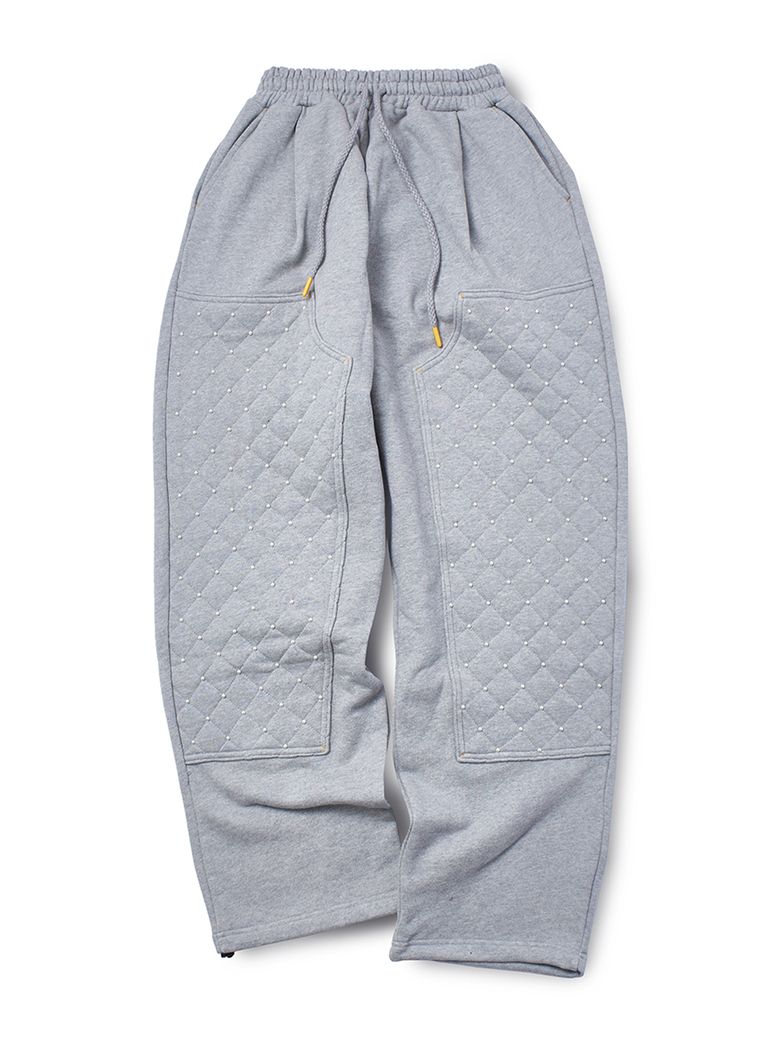 Quilted Double Knee Studs Sweatpants (GRAY)