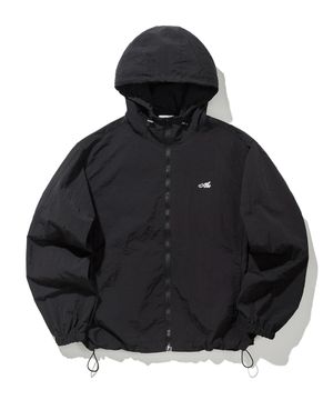 레터링 윈드브레이커 후드 자켓 블랙
