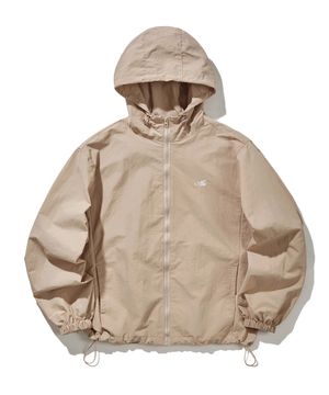 레터링 윈드브레이커 후드 자켓 베이지