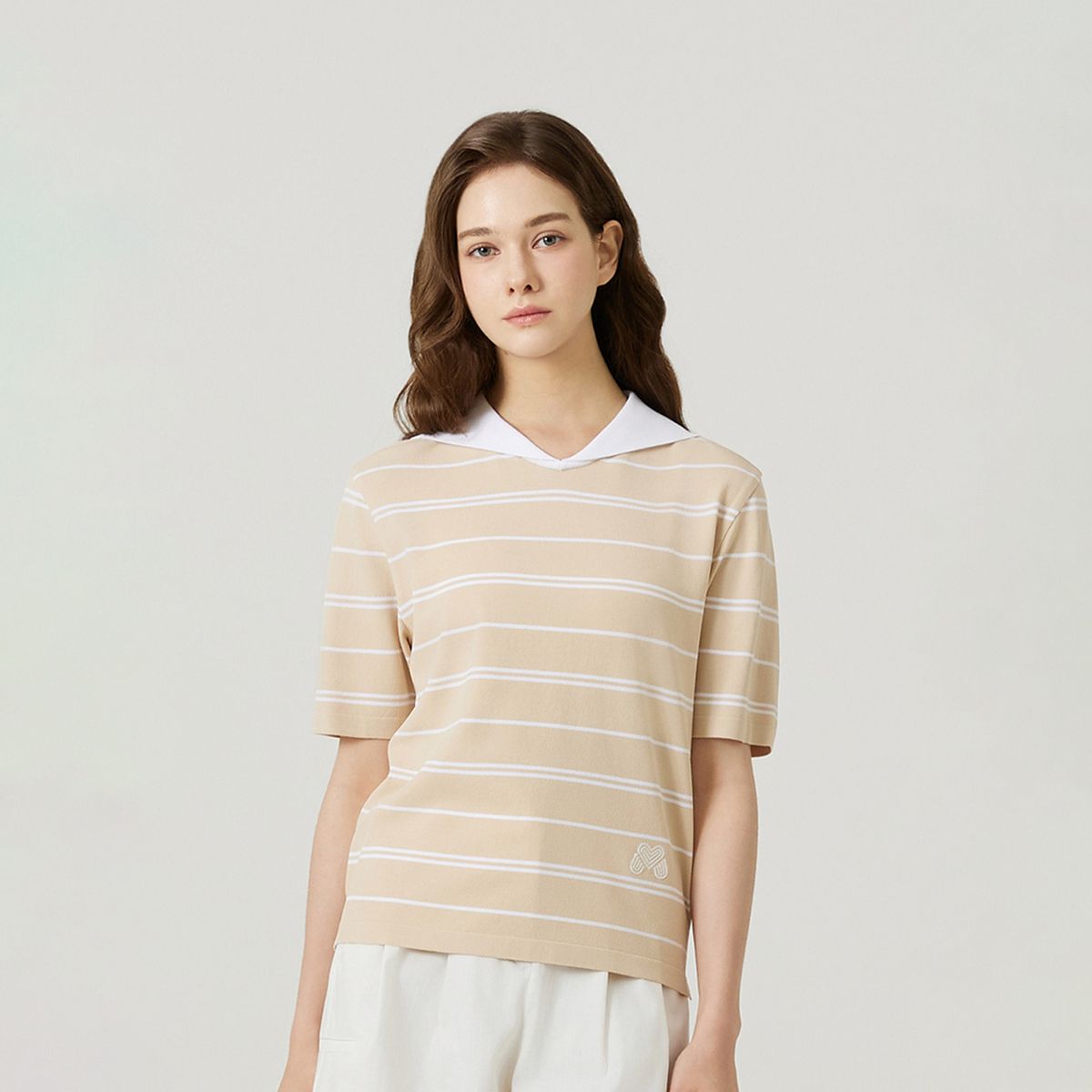 마틴골프(MARTINE GOLF) Sailor Scarf Detachable Short Sleeve Knit_BEIGE