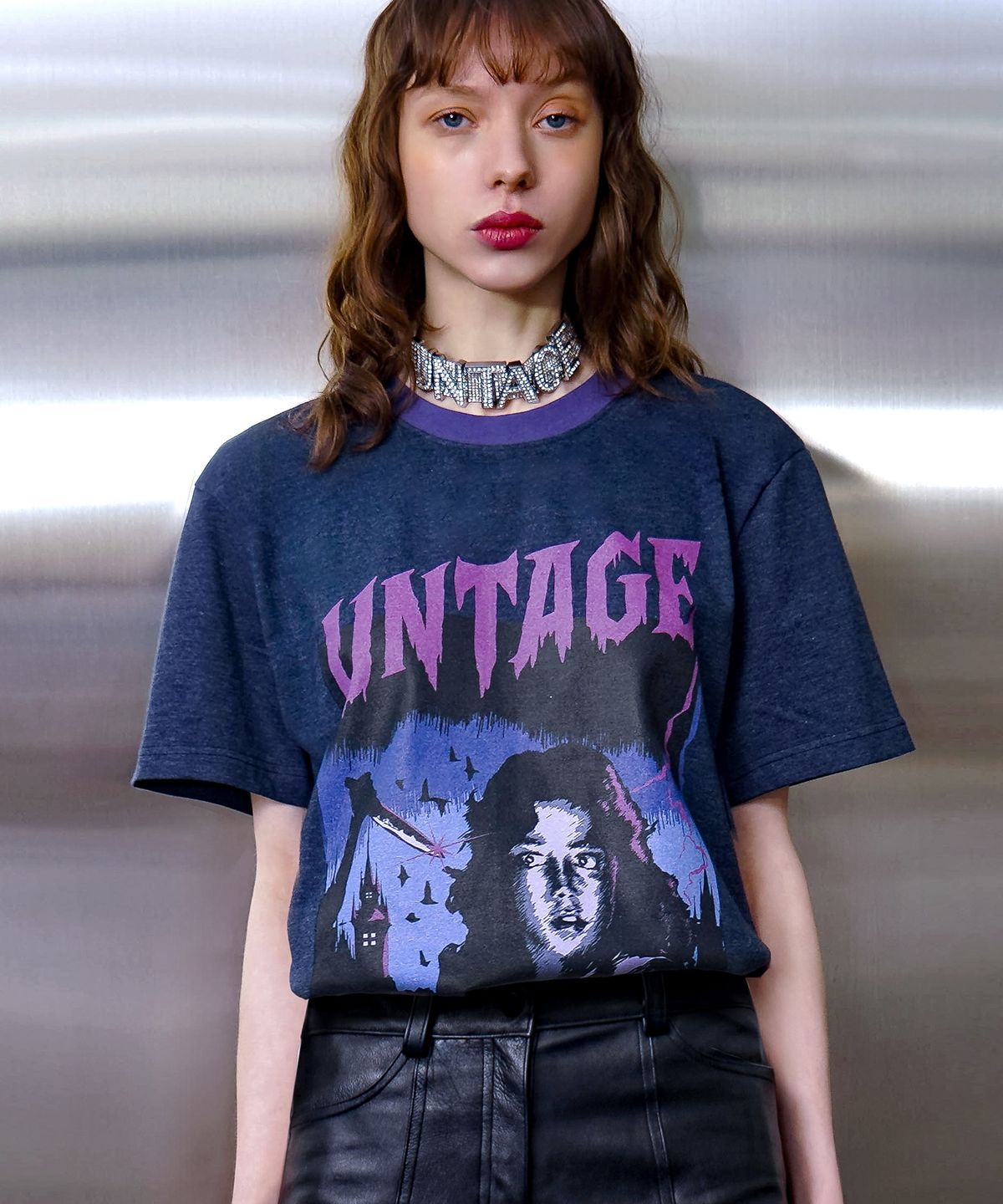 언티지(UNTAGE) 호러 프린트 링거 티셔츠(UNISEX)_UTT-ST13