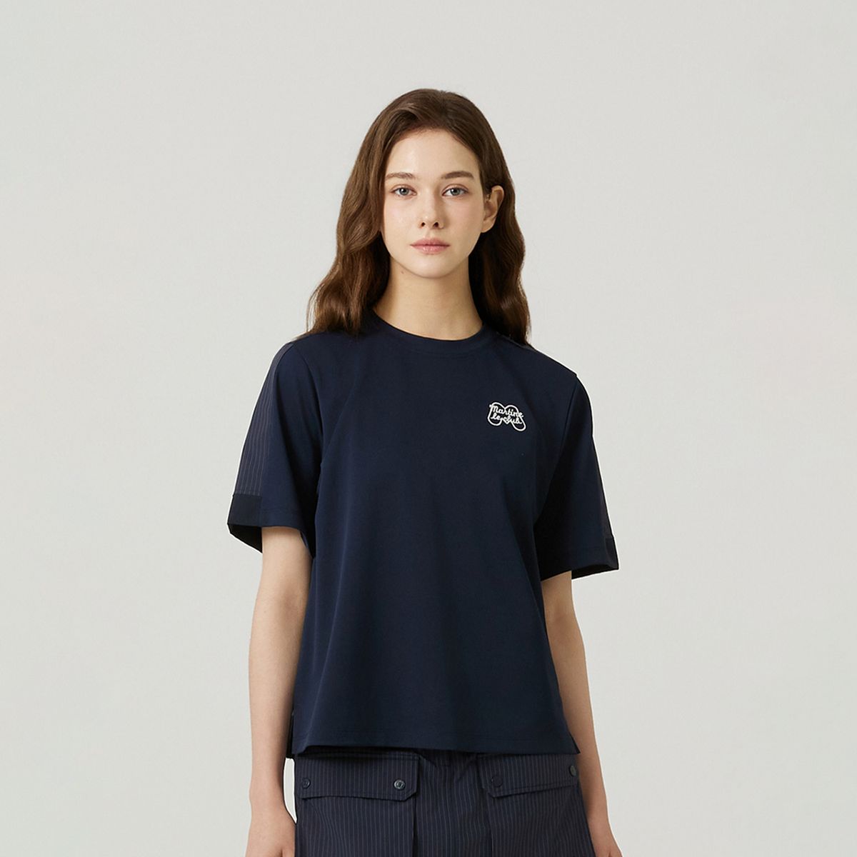 마틴골프(MARTINE GOLF) Stripe Woven Mix T-shirts_NAVY