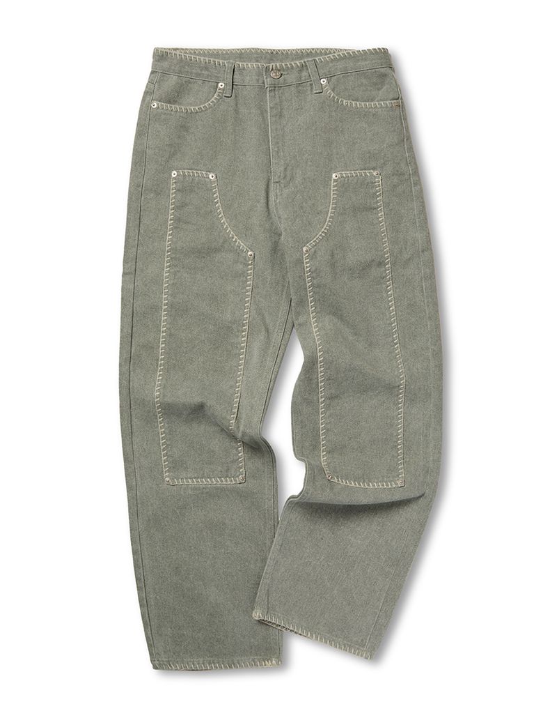 Blanket Stitch Pigment Carpenter Pants (KHAKI)