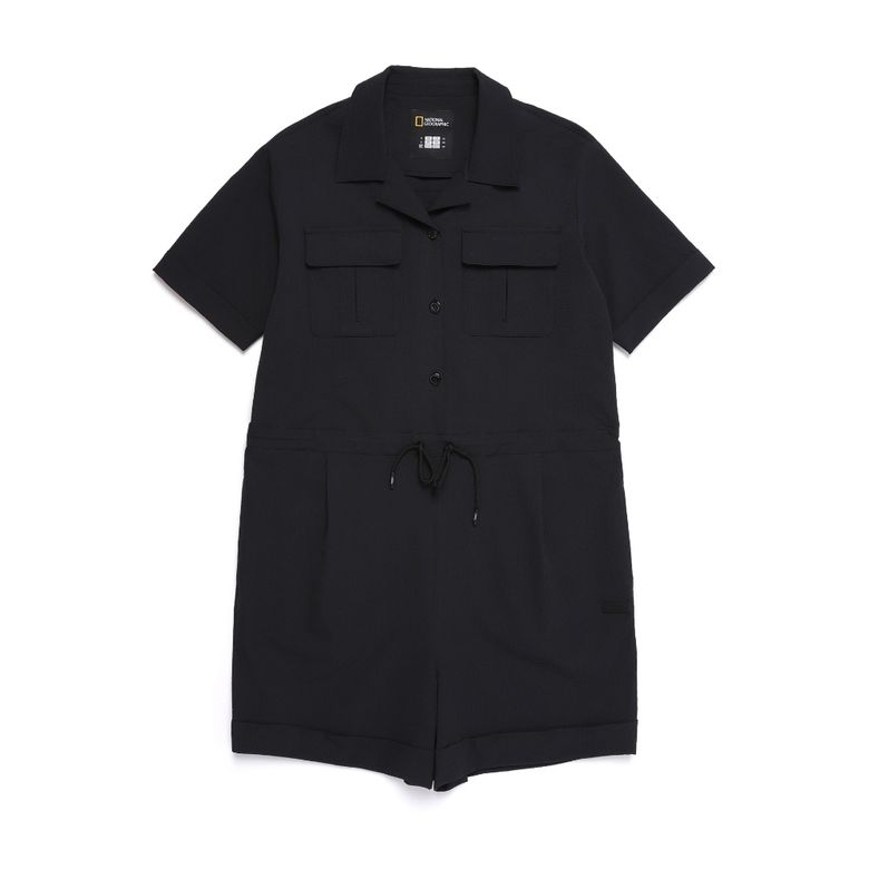 N252WOP490 여성 시어서커 롬퍼 CARBON BLACK