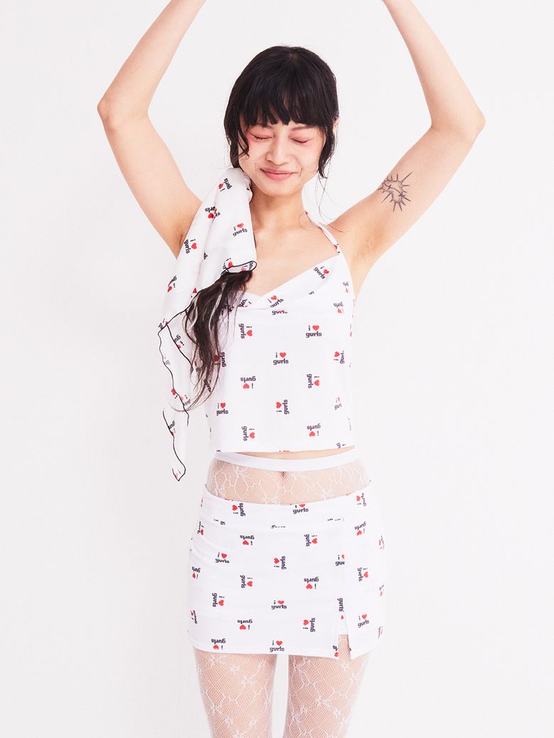LOVE GURLS GRAPHIC SHORT SKIRT-PANTS WHITE