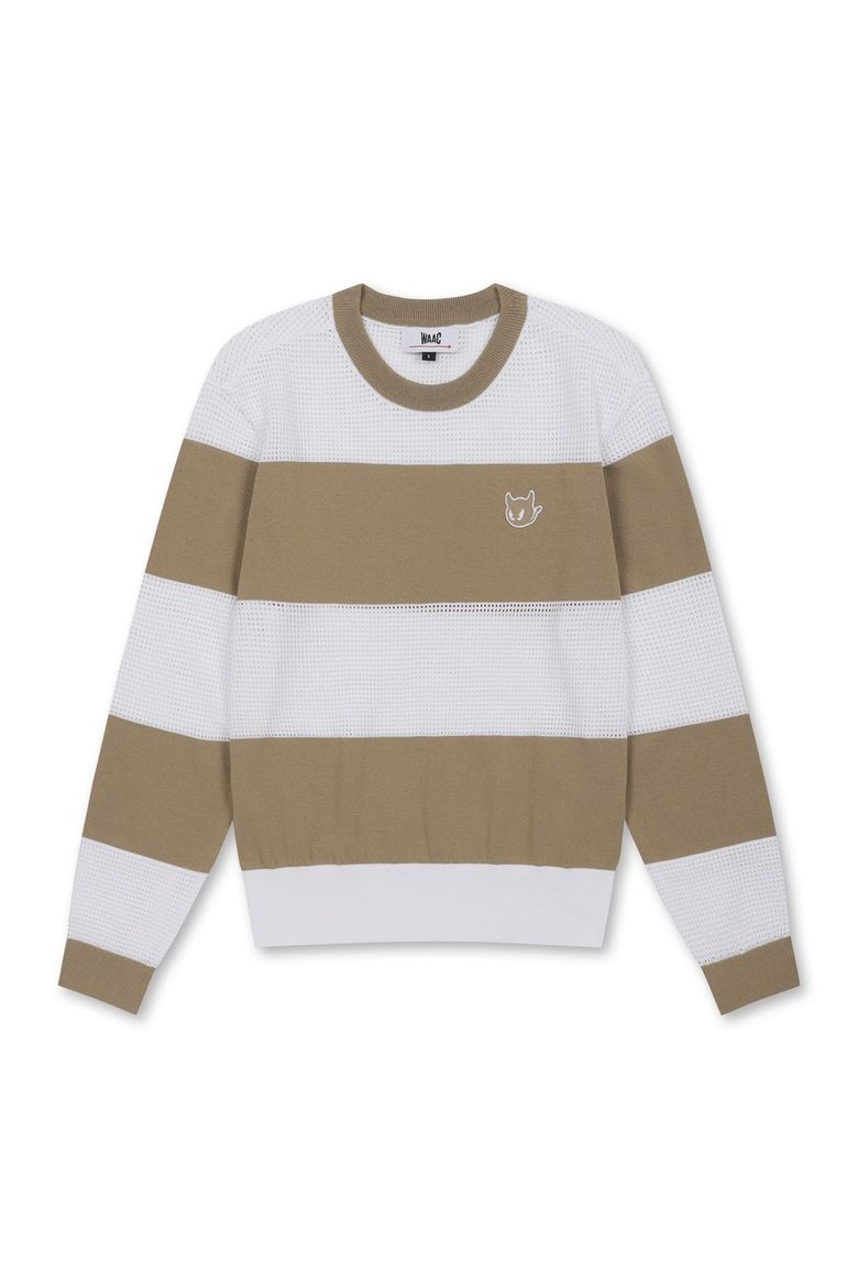 Women Mesh Stripe Crewneck Sweater_WWWAM25301BEX
