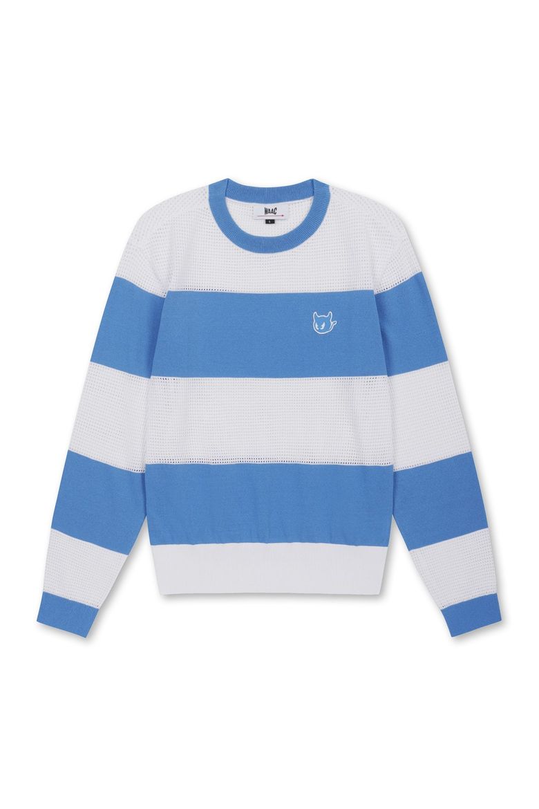 Women Mesh Stripe Crewneck Sweater_WWWAM25301BUX