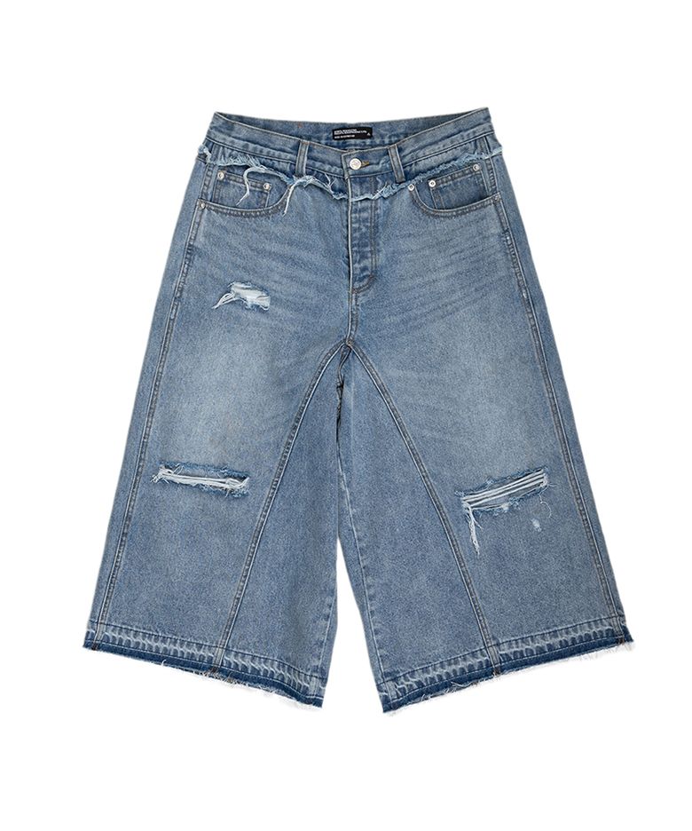 Layered Waist Denim Short - Light Blue