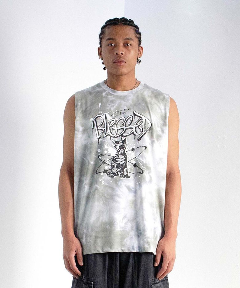 TIEDYE CAT SLEEVELESS (GRAY)