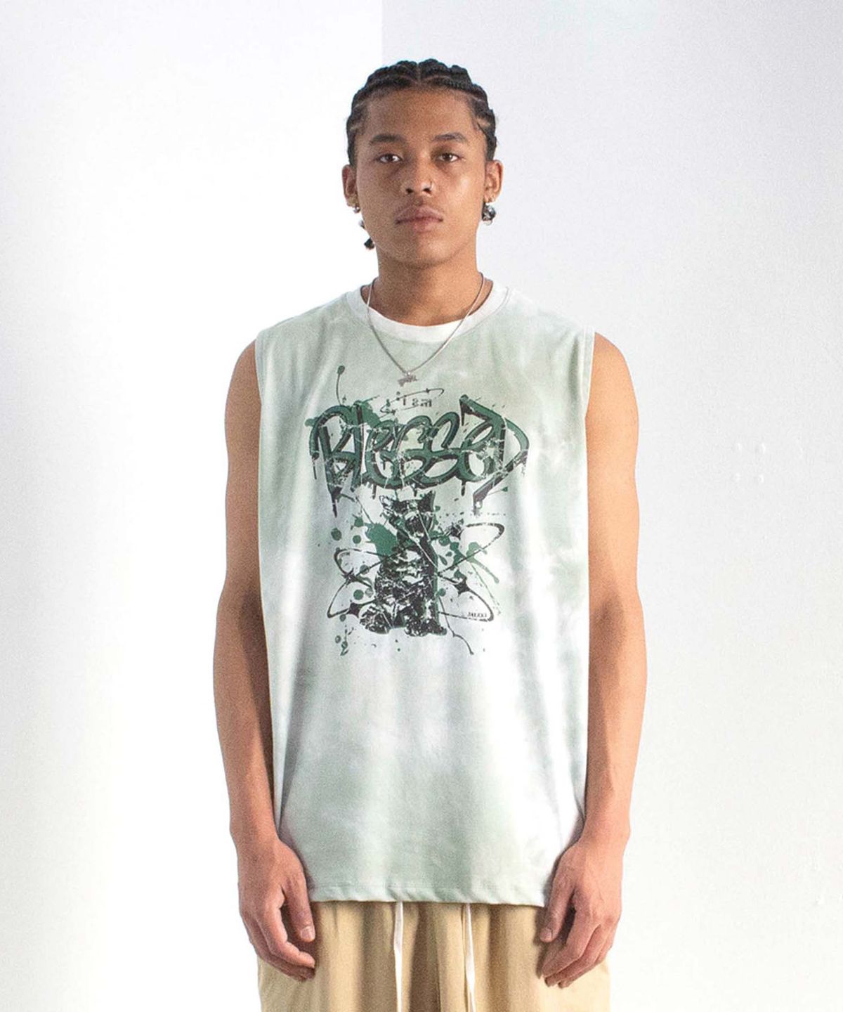 믹쓰제이(MIXXJ) MIXXJ TIEDYE CAT SLEEVELESS (GREEN)