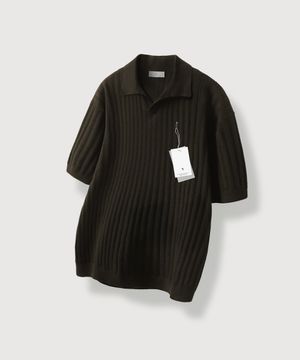 코튼 골지 오픈 카라 니트_Brown