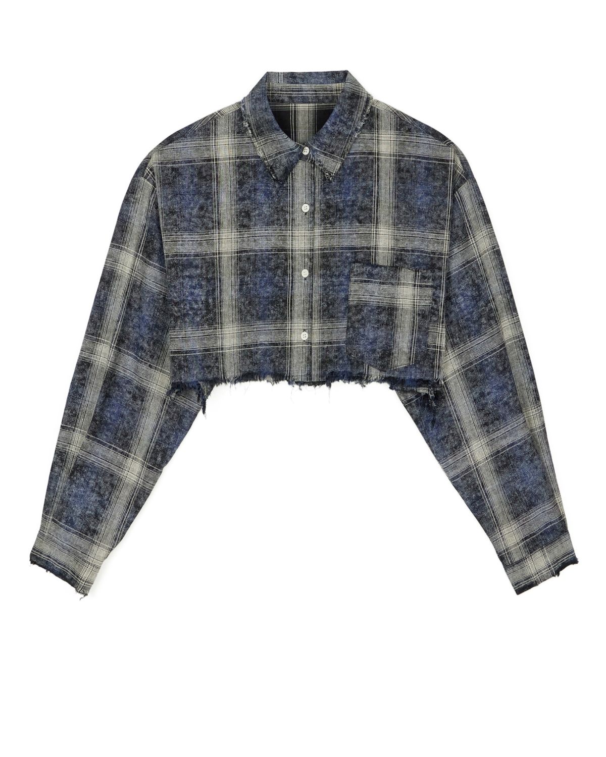 노 엑스트라 터치(NO EXTRA TOUCH) Check Crop Shirts (navy) / 25SPSH001NA