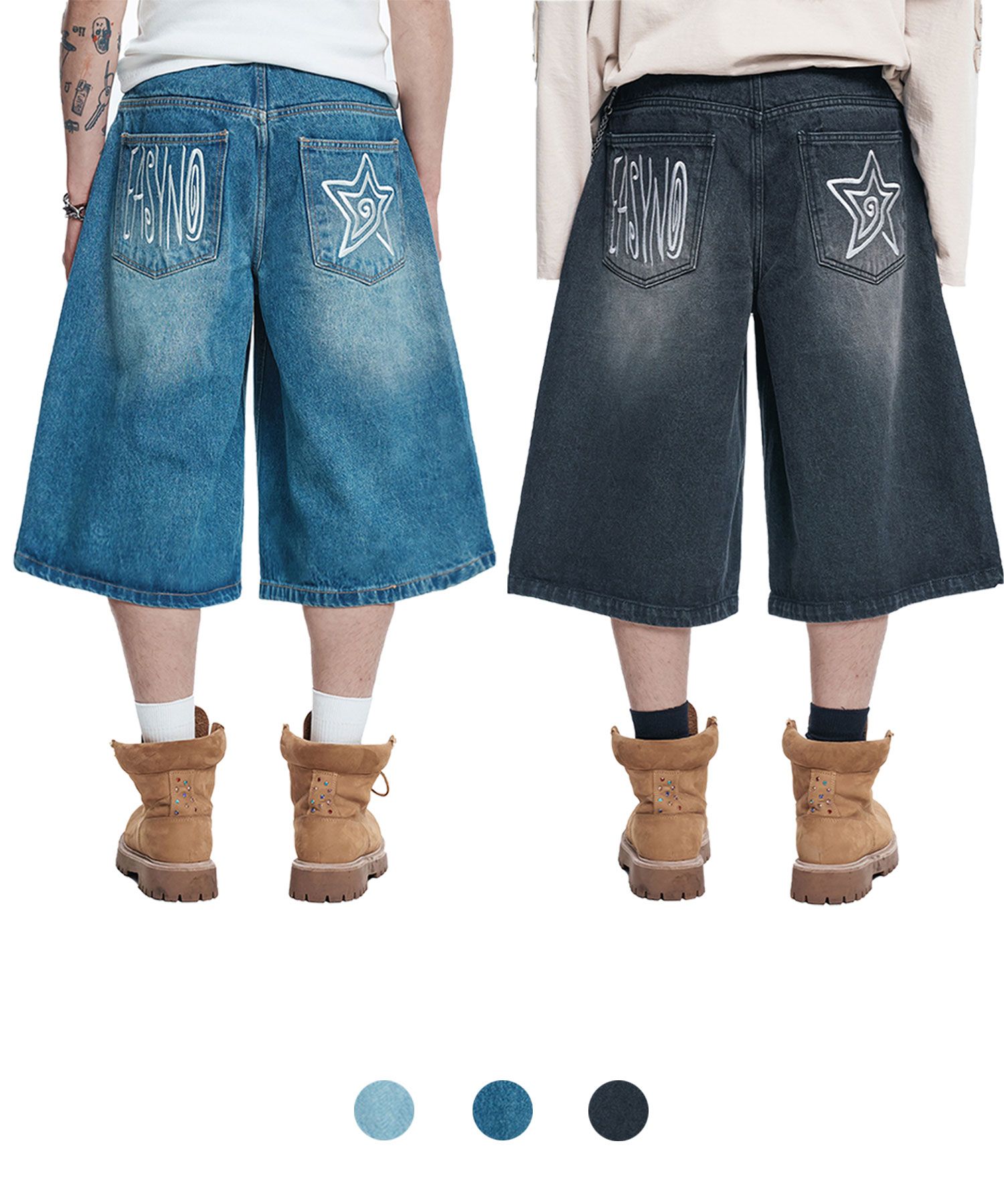 デニム・ジーパン [EASY NO EASY] STAR CROPPED DENIM BERMUDA SHORTS drawstring denim short – Zero Waste Daniel