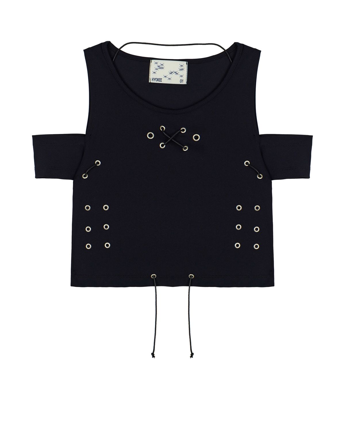 노 엑스트라 터치(NO EXTRA TOUCH) Eyelet Pop Top (navy black) / 25SPTS003BK