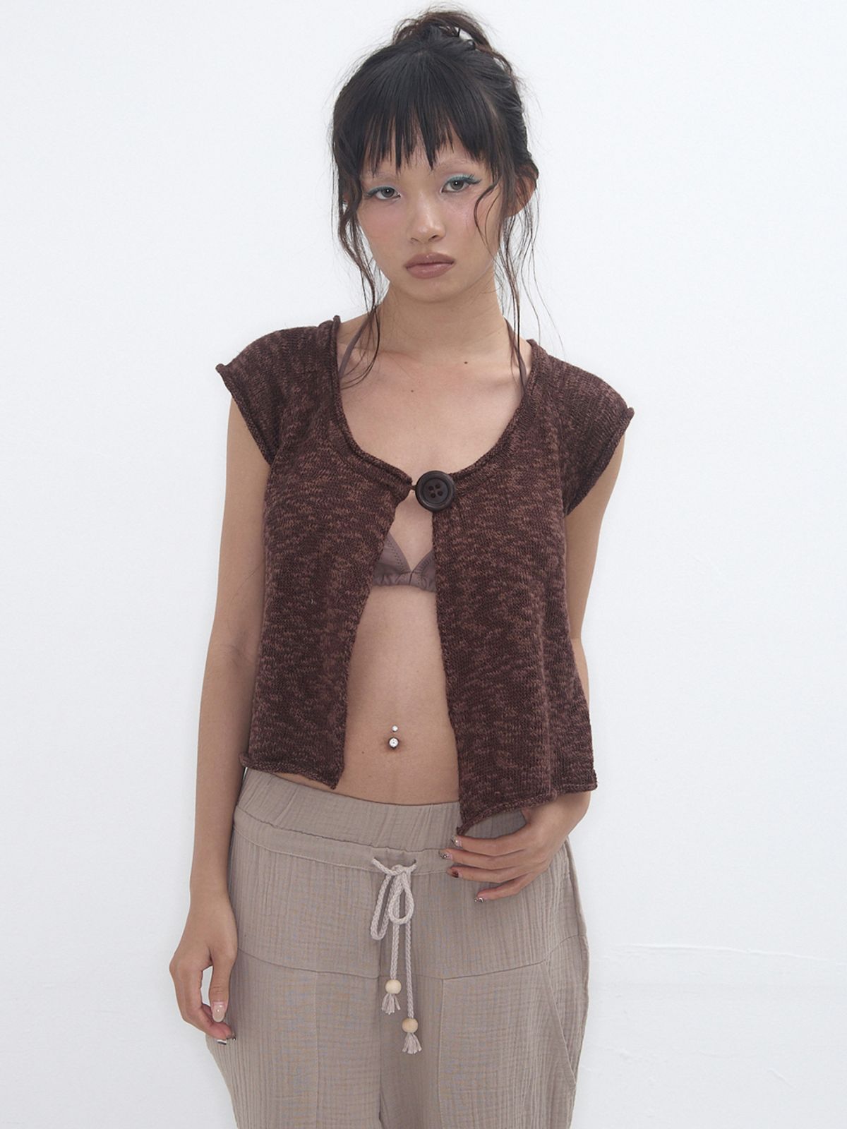 익스파이어드걸(EXPIRED GIRL) Big Button Cardigan Brown