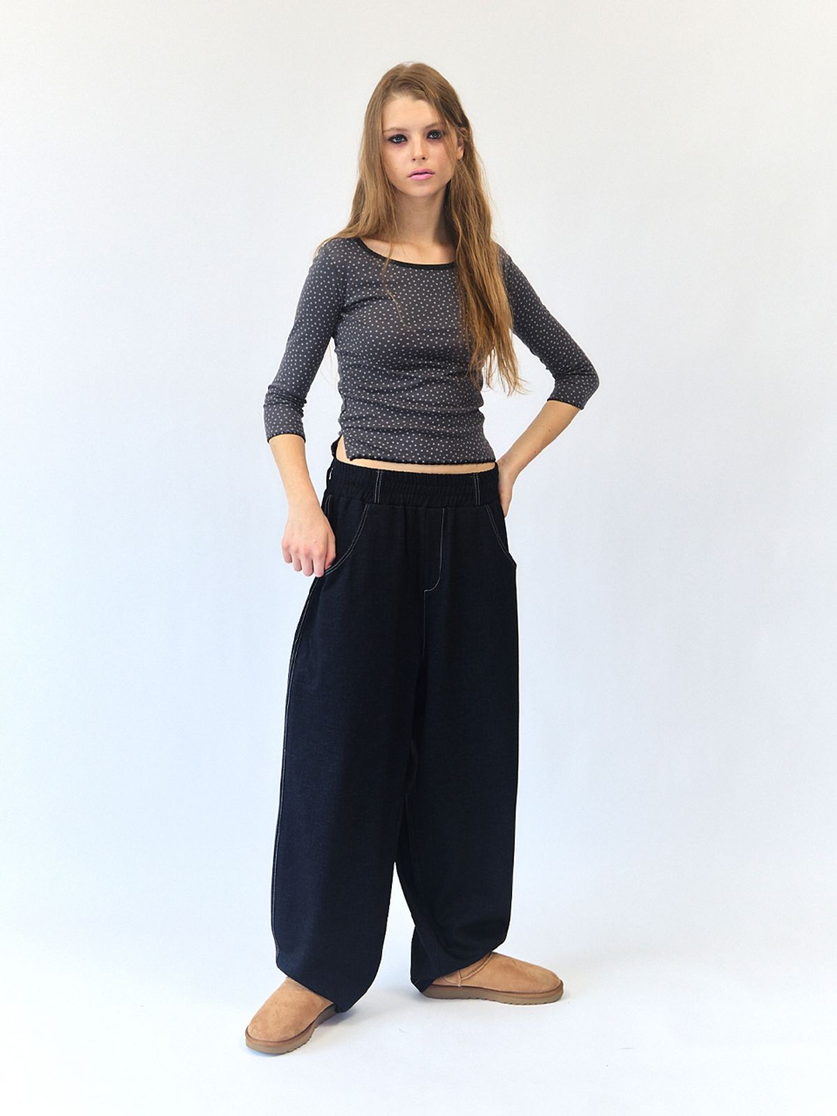 익스파이어드걸(EXPIRED GIRL) Jersey Denim Balloon Pants Blue