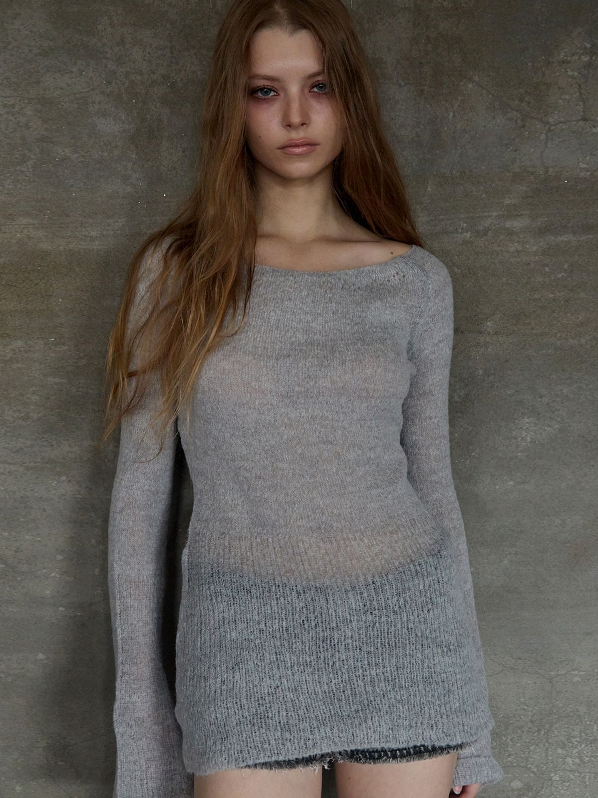 익스파이어드걸(EXPIRED GIRL) Flare Line Mohair Knit Melange Grey