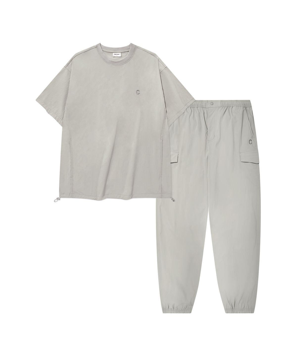 커버낫(COVERNAT) [SET] 테크 나일론 베이직 티셔츠 Light Gray(팬츠.ver)