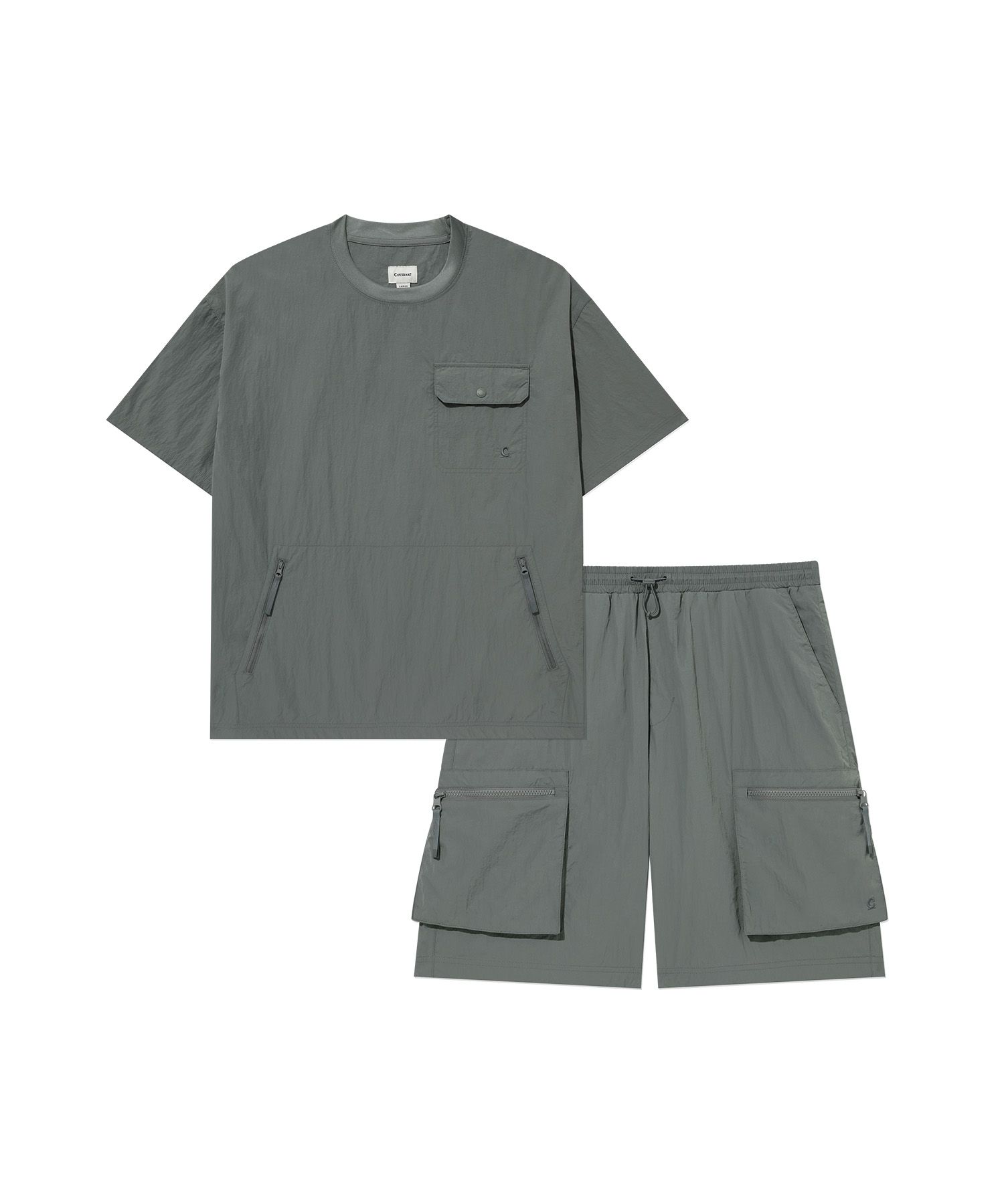 MUSINSA | COVERNAT [SET] Woven Utility T-shirt Sage Gray