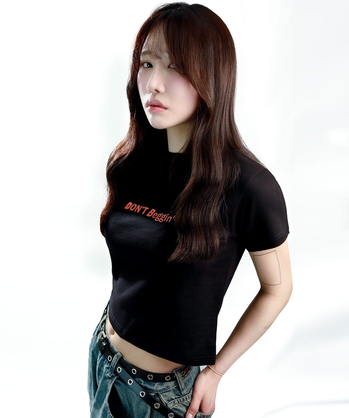 저스트행(JUSTHANG) Dont beggin 블랙 크롭티