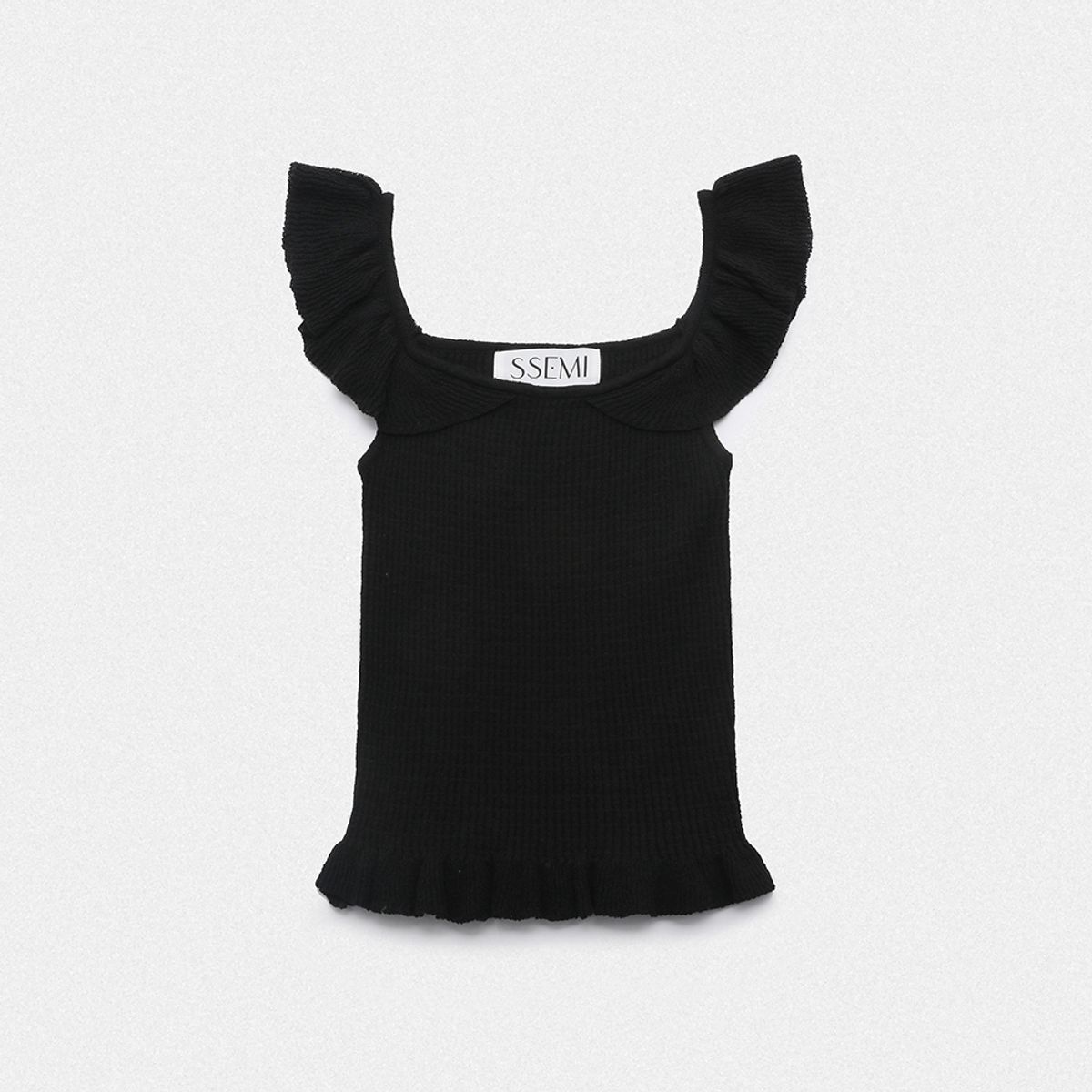 쎄미(SSEMI) RUFFLE KNIT SLEEVELESS(BK)