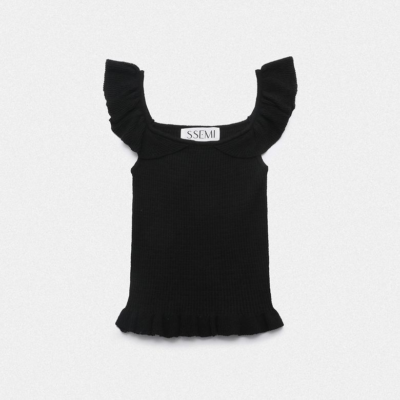 RUFFLE KNIT SLEEVELESS(BK)