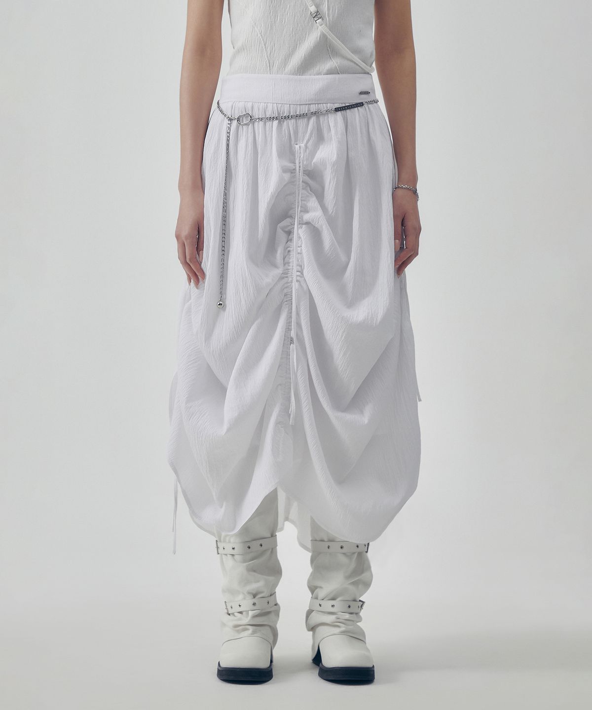 트리밍버드(TREEMINGBIRD) Soft Shirring Skirt [ White ]