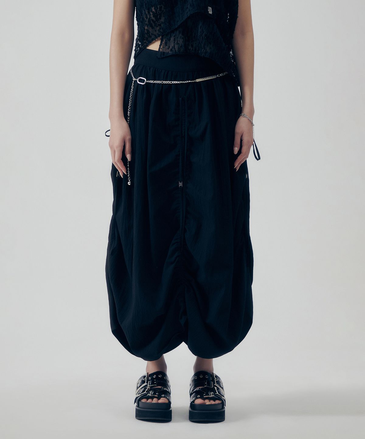 트리밍버드(TREEMINGBIRD) Soft Shirring Skirt [ Black ]