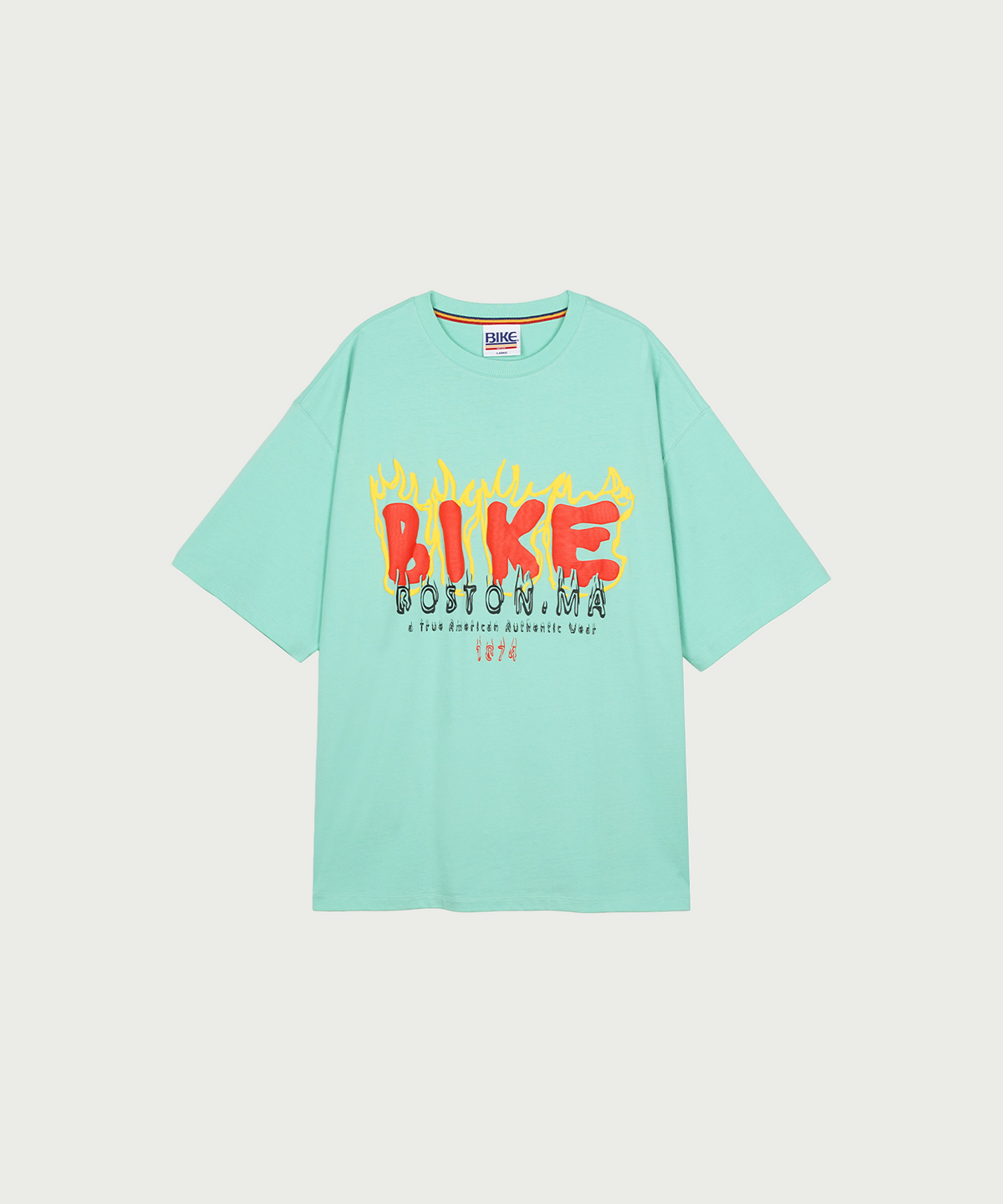 바이크(BIKE) 버닝 로고 티셔츠 터콰이즈