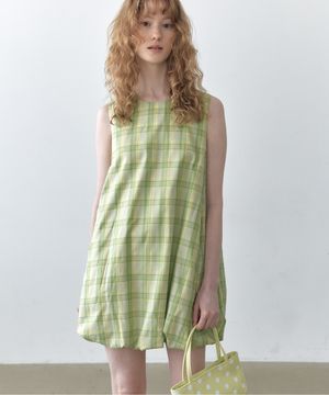 Puff check dress_green