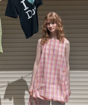 Puff check dress_pink