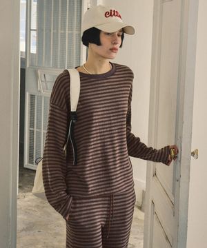 S/S 소프트 코튼 스트라이프 티셔츠_CTT348(브라운)