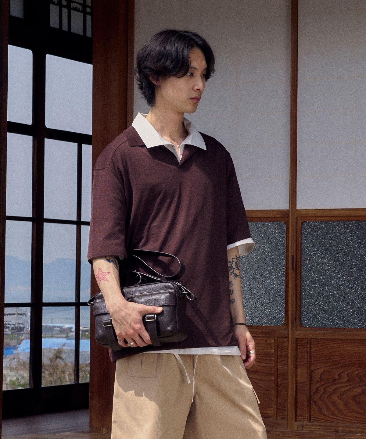 유스(YOUTH) Knit Collar T-shirt - Dark Brown