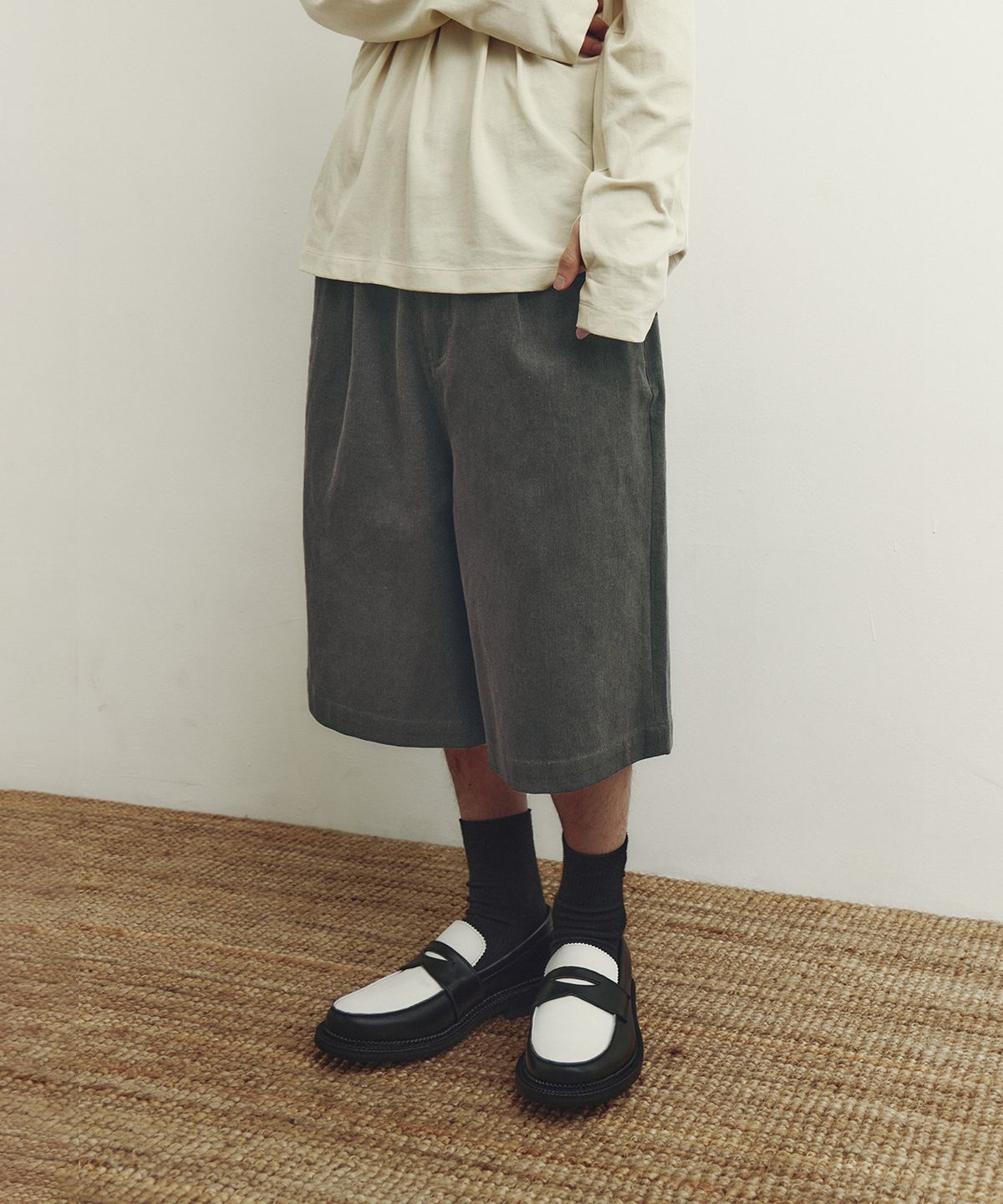 유스(YOUTH) Wide Half Denim Pants - Khaki