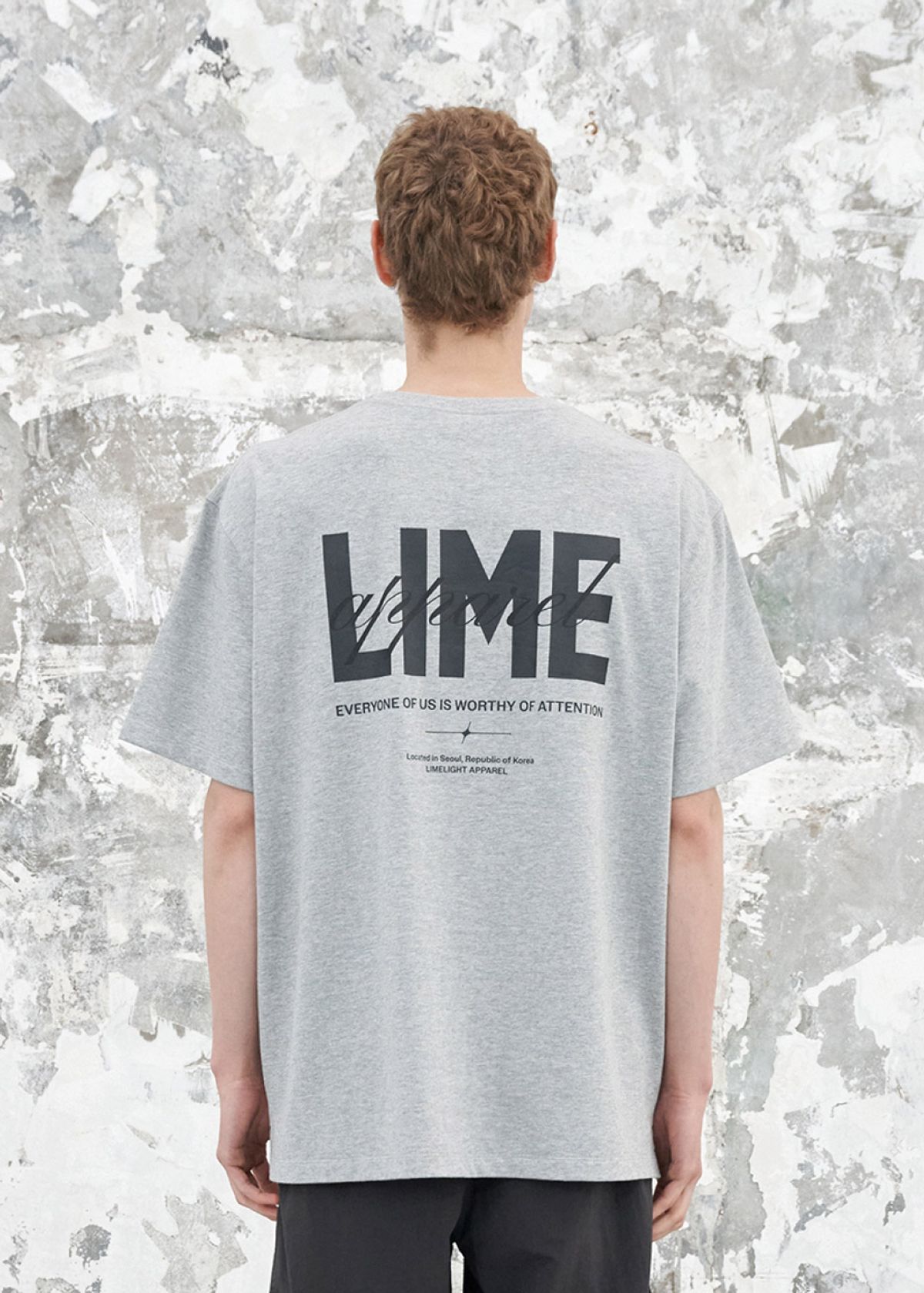 라임라잇 어패럴(LIMELIGHT APPAREL) 어패럴 라임 로고 티셔츠 (그레이 멜란지/그레이)