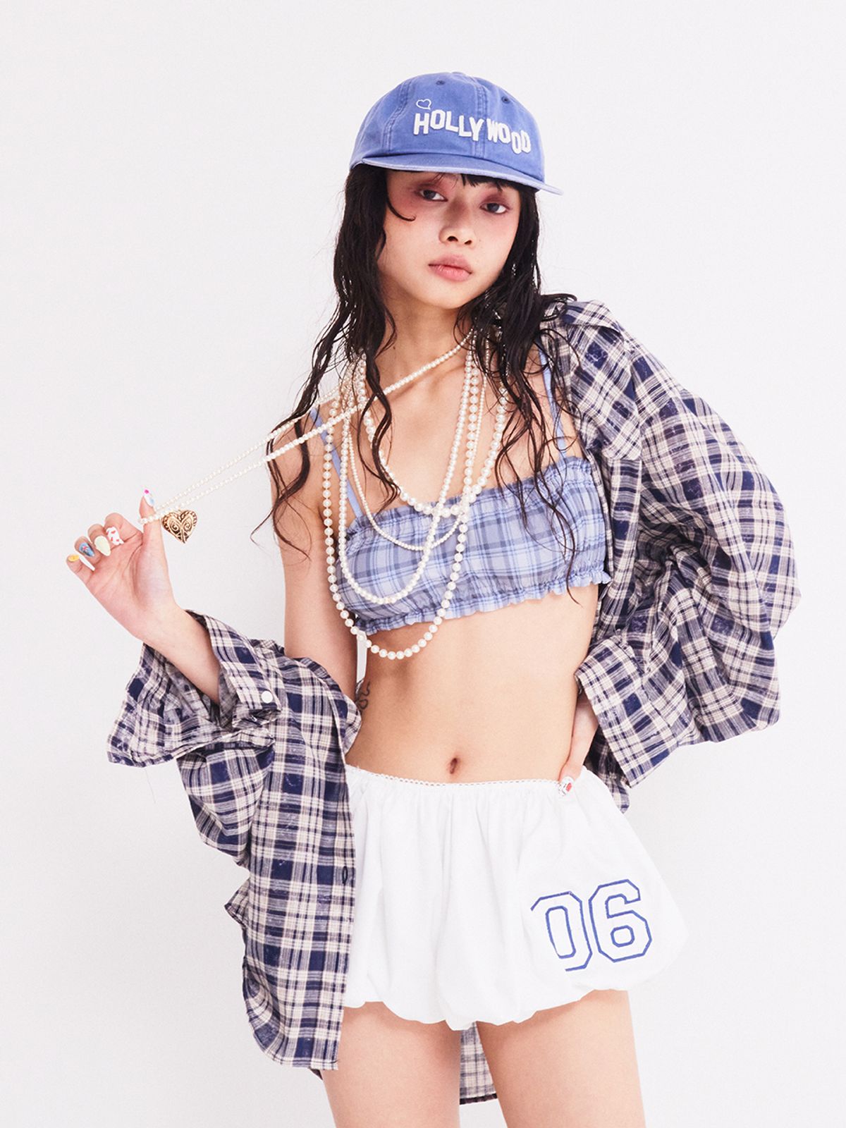 에즈이프 캘리(ASIF CALIE) VINTAGE CHECKERED BRA TOP SKY BLUE